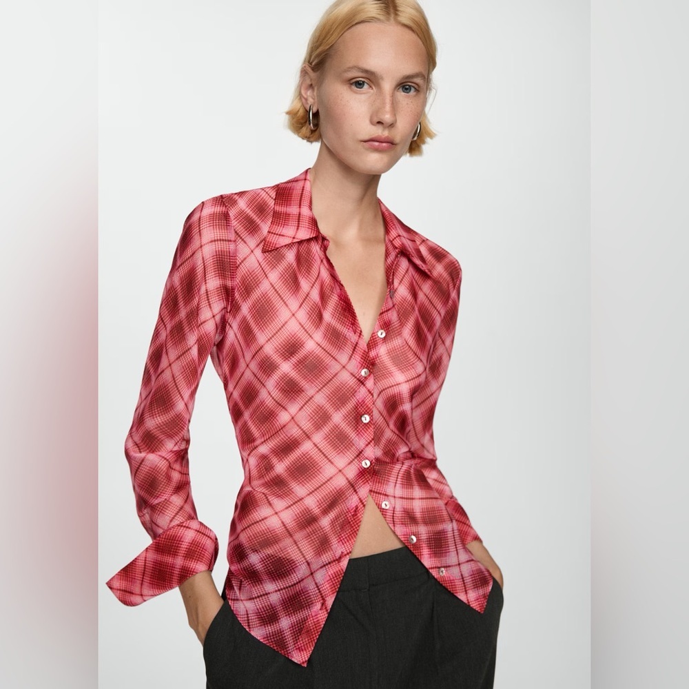 Mango Red Plaid check print shirt NWT